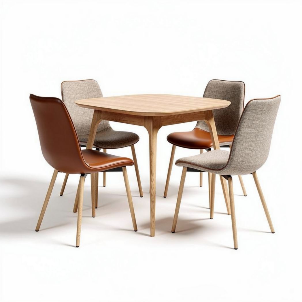 Eettafel van hout voor de eetkamer met vier stoelen - 100 x 100 x 75cm