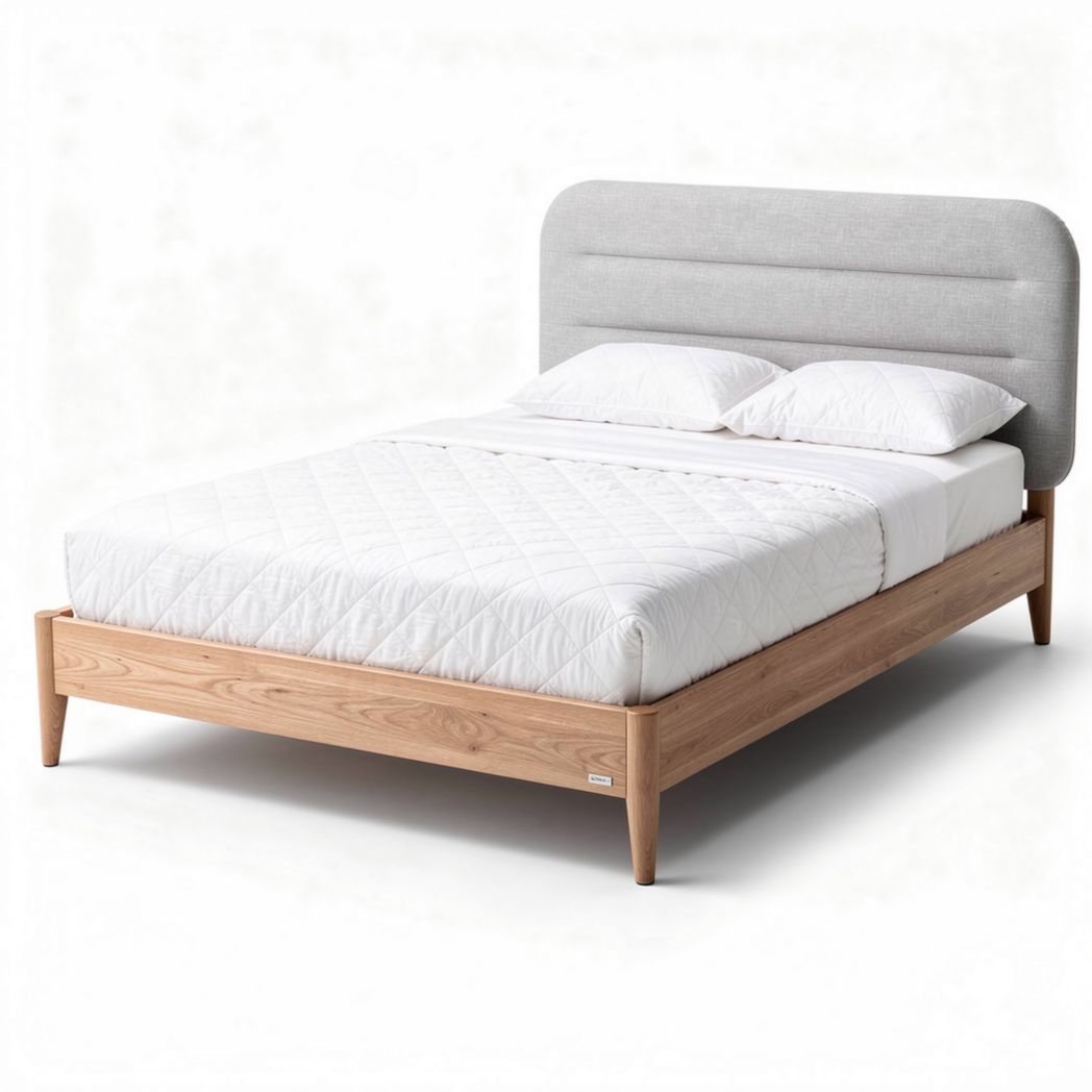 Bed van massief hout voor de slaapkamer met gestoffeerd hoofdbord - 200 x 160 x 30cm