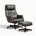 Relaxfauteuil met hocker voor woonkamer - leder en hout - 80 x 75 x 100cm